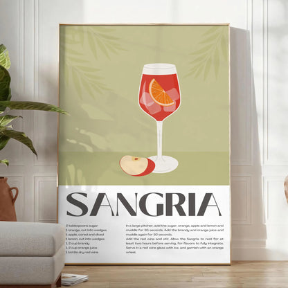 space vibrant Cocktail Sangria Art Poster lush green orange hues unique wall thoughtful gift stunning print touch elegance room sleek frame one