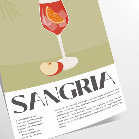 space vibrant Cocktail Sangria Art Poster lush green orange hues unique wall thoughtful gift stunning print touch elegance room sleek frame one