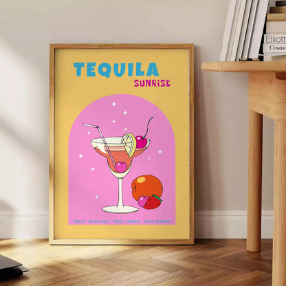 space vibrant Tequila Sunrise cocktail poster stunning blend yellow orange hues eye wall art perfect splash color room lovers unique gift idea options available