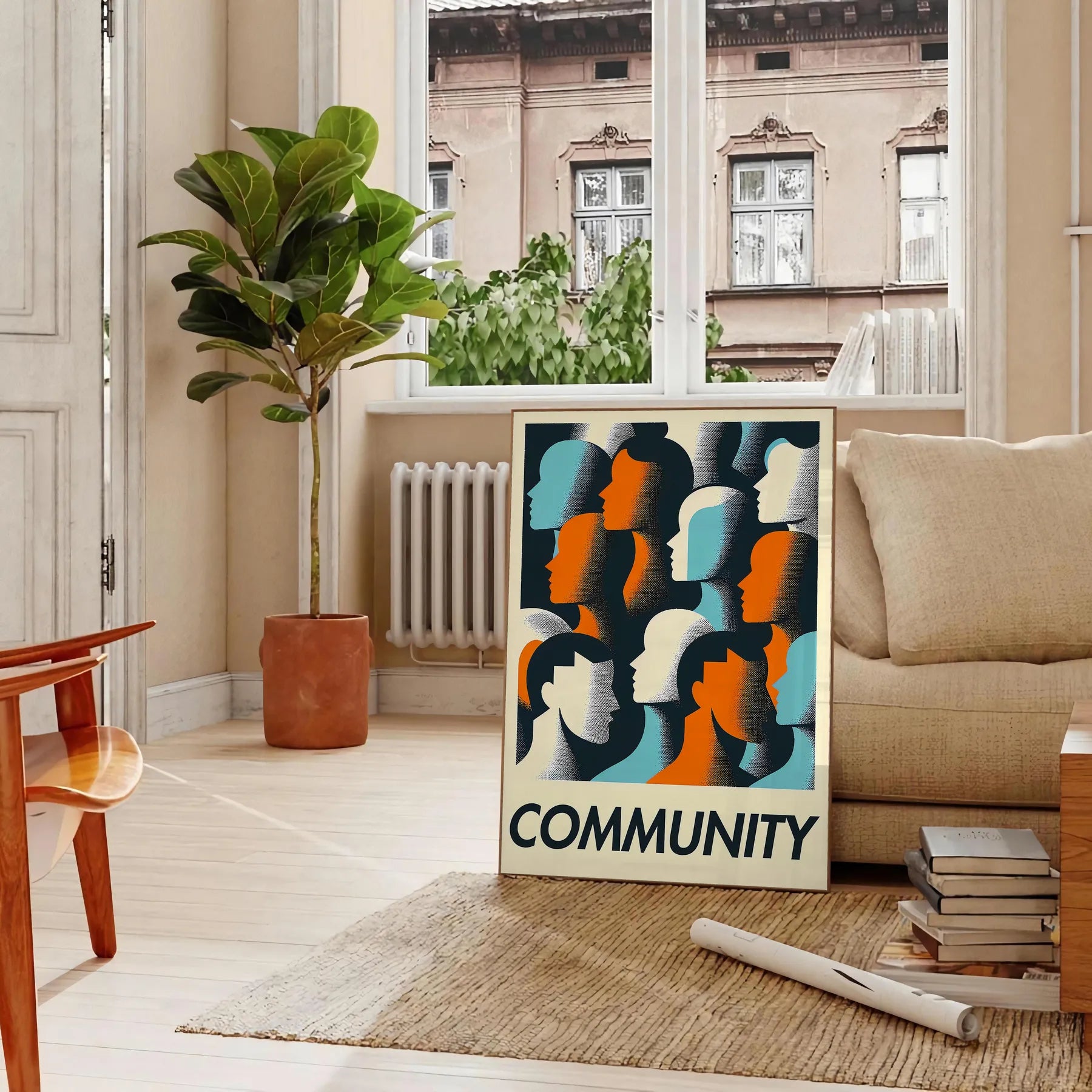 space vibrant Community Dance poster bold orange green hues lively wall art essence unity rhythm ideal gift stunning print room unframed artwork today