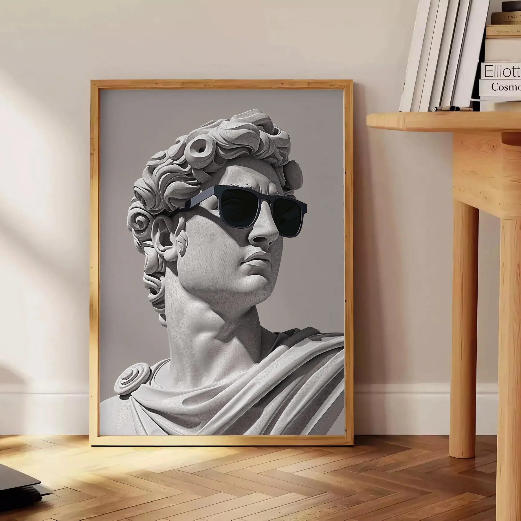 space David Wears Sunglasses poster bold black green hues unique piece wall art classical modern twist stylish print thoughtful gift lovers sizes A4 cm 60