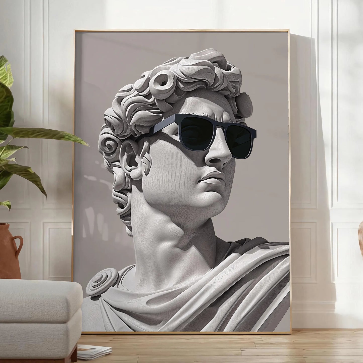 space David Wears Sunglasses poster bold black green hues unique piece wall art classical modern twist stylish print thoughtful gift lovers sizes A4 cm 60