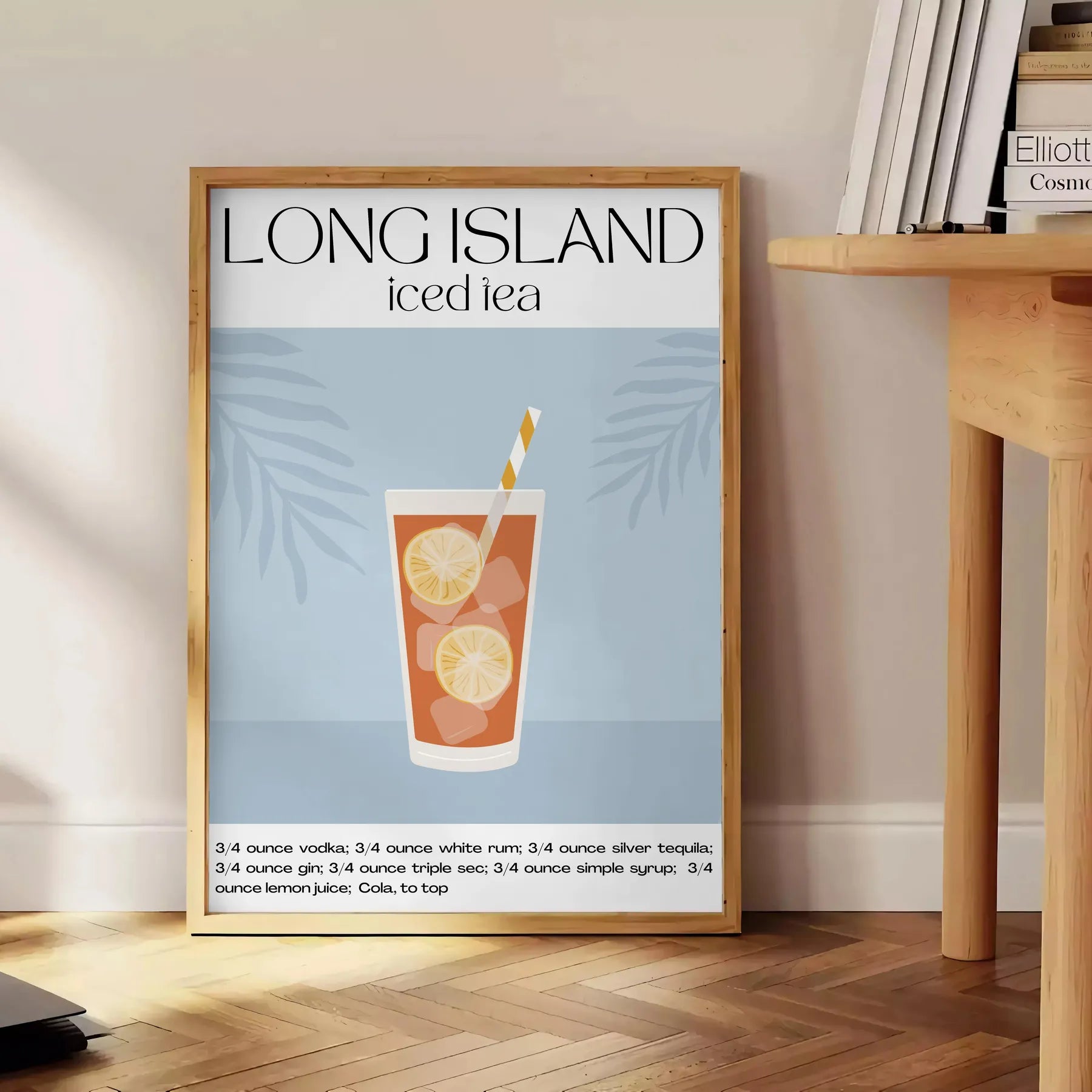 decor stunning Long Island Cocktail poster vibrant orange accents sleek black background eye artwork perfect gift wall art unframed options ideal print space